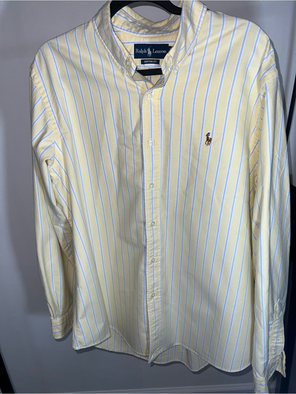 Ralph Lauren Pale Yellow and Light Blue Striped Button-Down Shirt (XL)